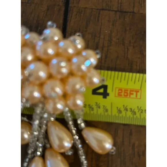 Vintage Hair Barrette Faux Pearl Apricot Peach Pastel Orange Bridal Formal Prom - Picture 12 of 13